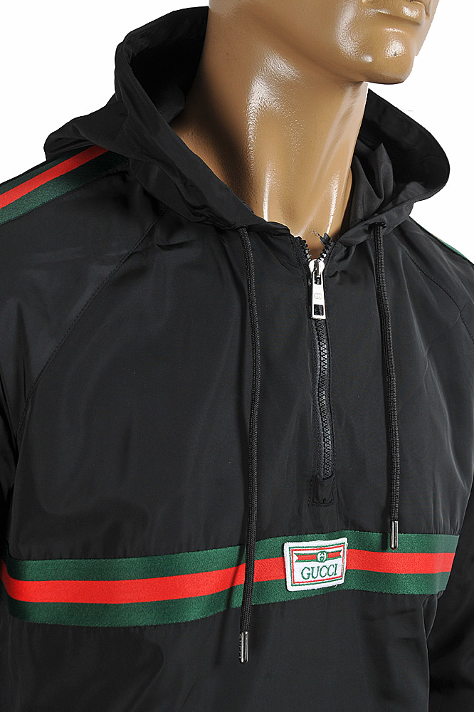 Mens Designer Clothes | GUCCI men's cotton hoodie with red and green stripes 182